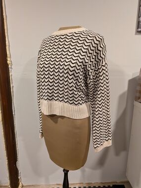 Marled Cream and Black Chevron Knit Sweater